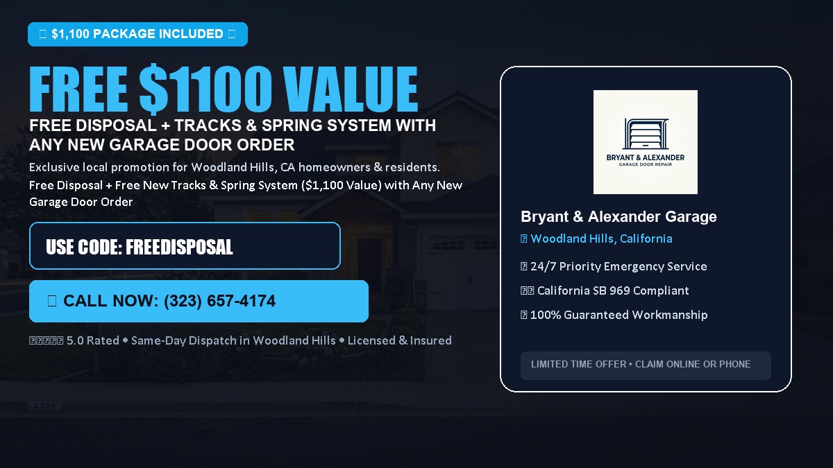 Free Disposal + Free New Tracks & Spring System with Any New Garage Door Order ($1100 Value) in Woodland Hills, CA